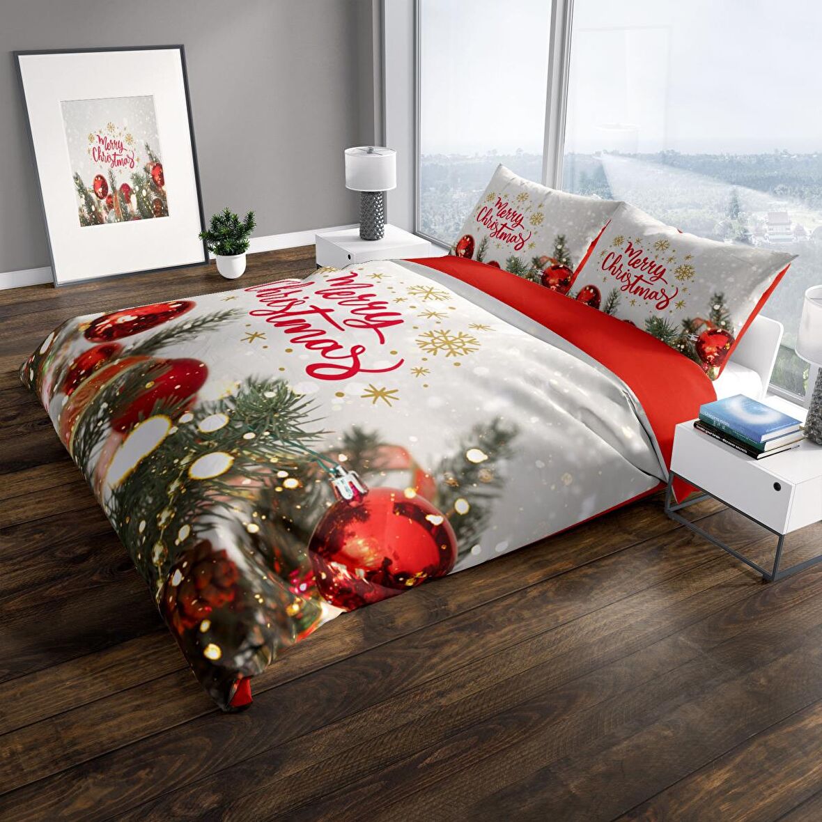 Cattleya Ny Noel 3D Temalı Pamuk Saten Çift Kişilik Nevresim Takımı