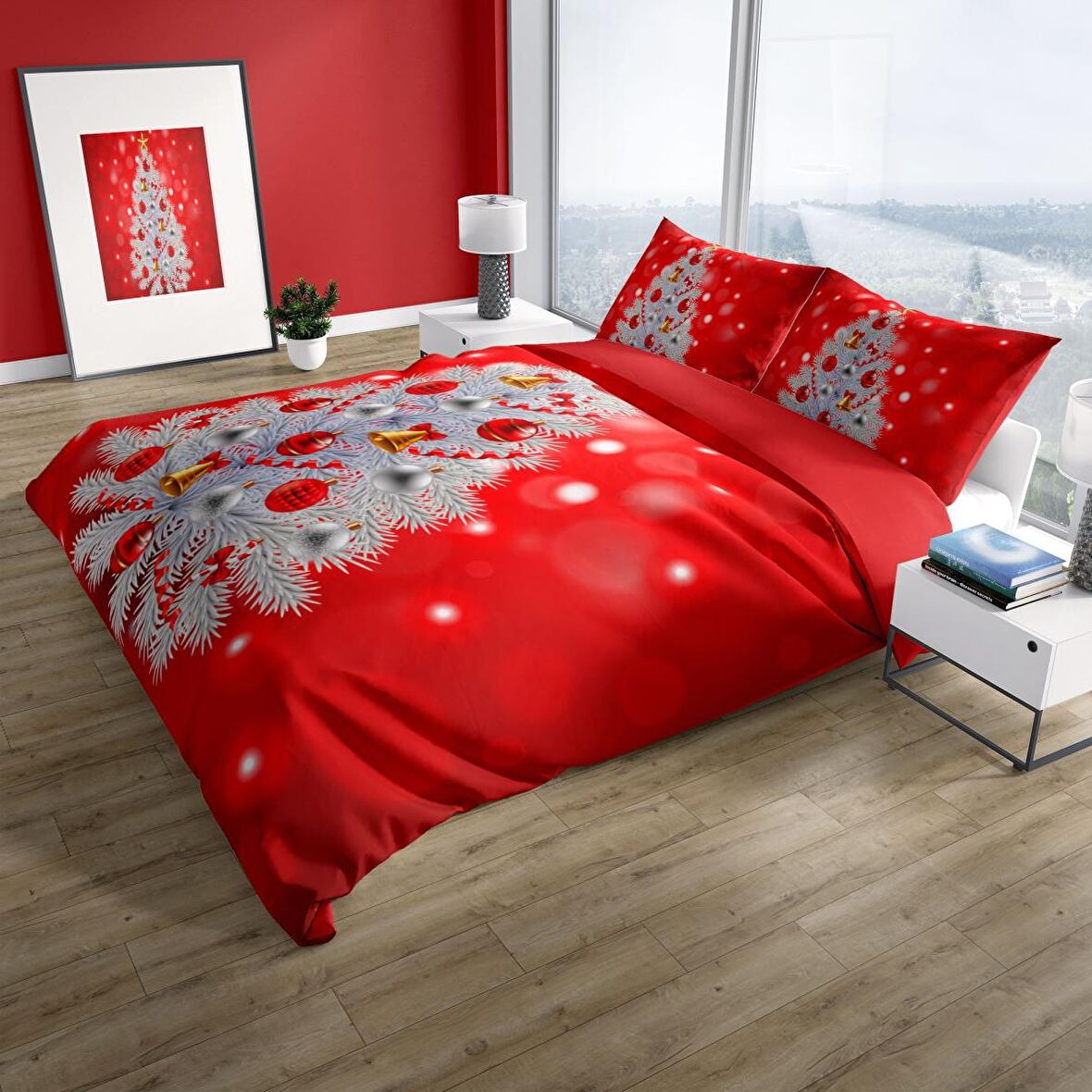Cattleya Ny Noel 3D Temalı Pamuk Saten Çift Kişilik Nevresim Takımı