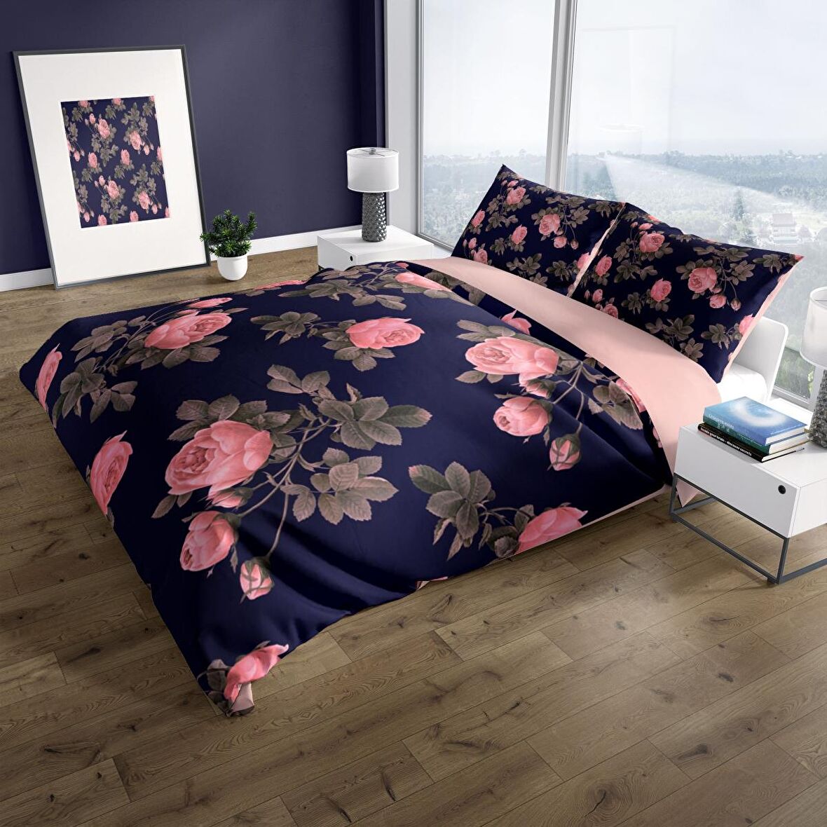 Cattleya Noble 3D Temalı Pamuk Saten Çift Kişilik Nevresim Takımı