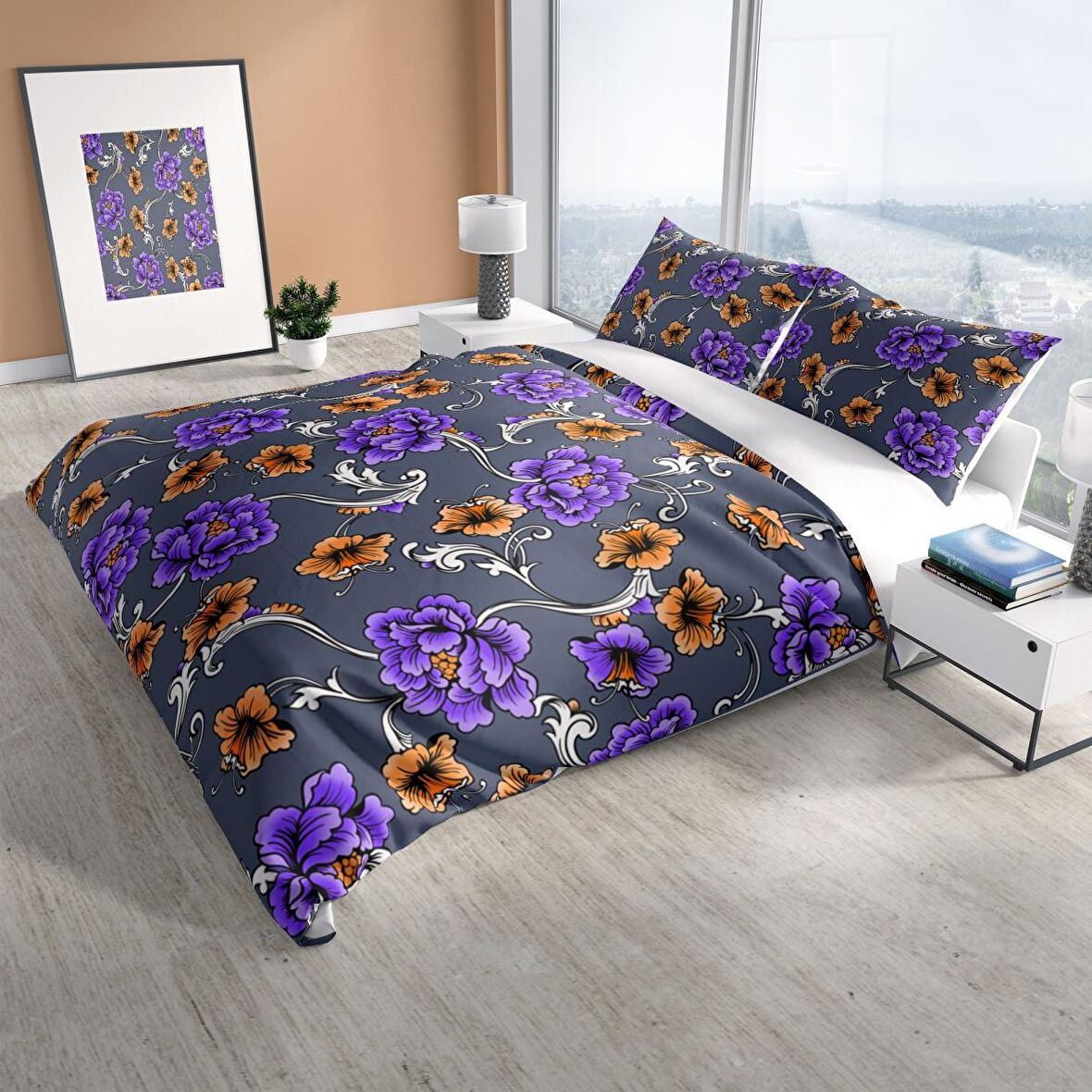 Monohome Perlasera Floral 3D Temalı Pamuk Saten Çift Kişilik Nevresim Takımı