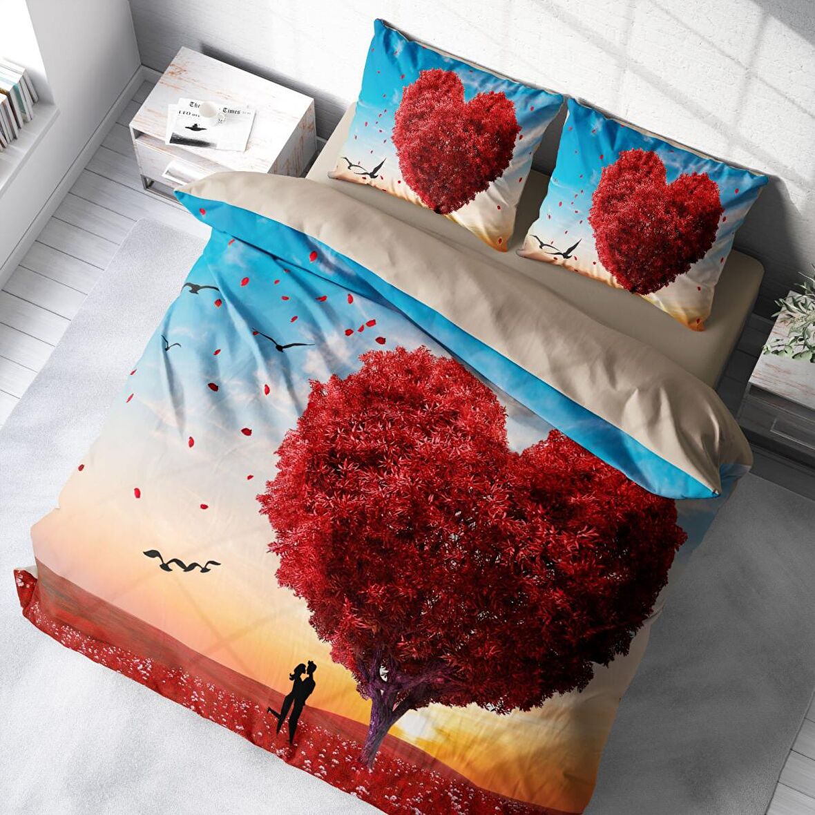 Monohome Aşk Temalı Pamuk Saten Çift Kişilik Nevresim Takımı
