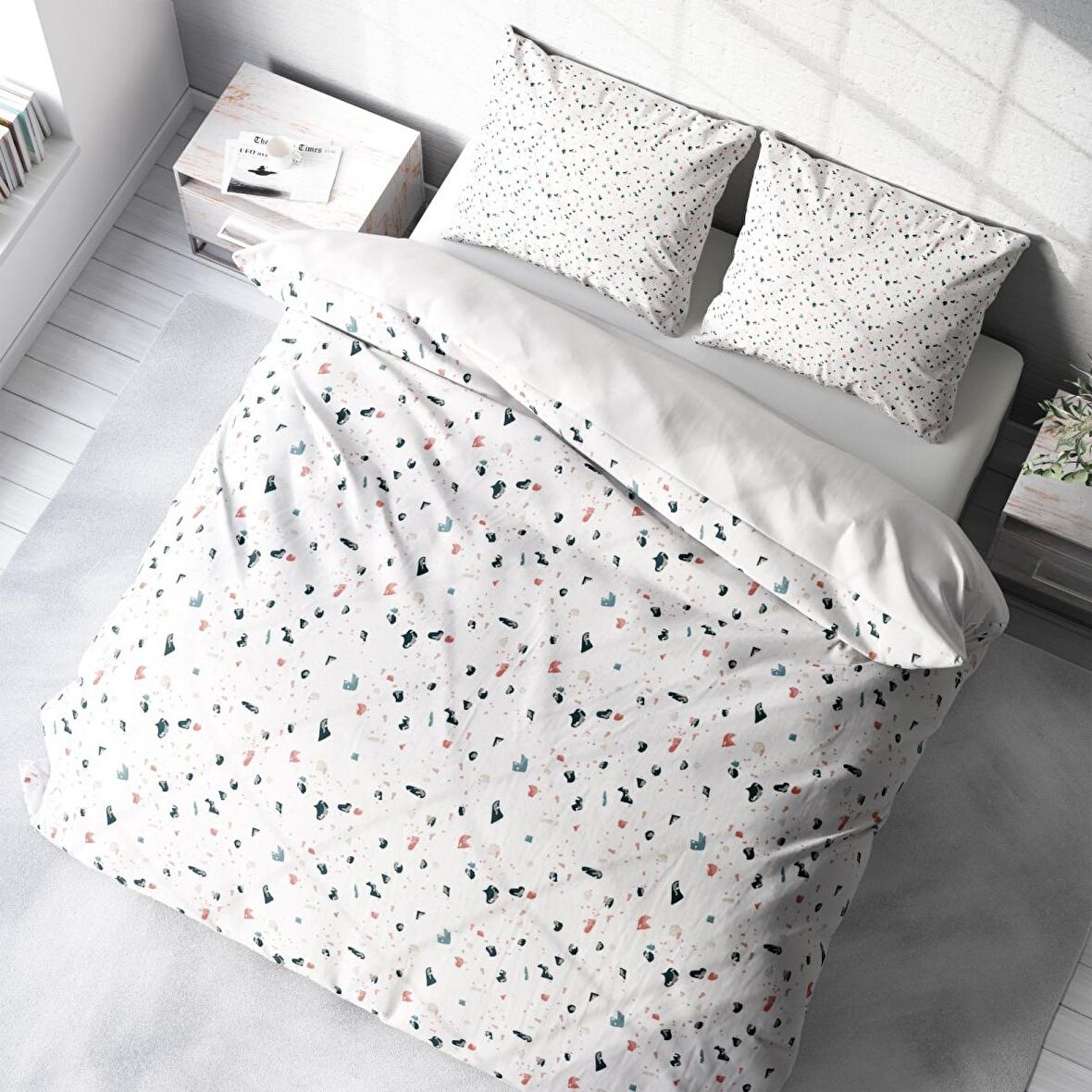 Monohome Terrazzo 3D Temalı Pamuk Saten Çift Kişilik Nevresim Takımı