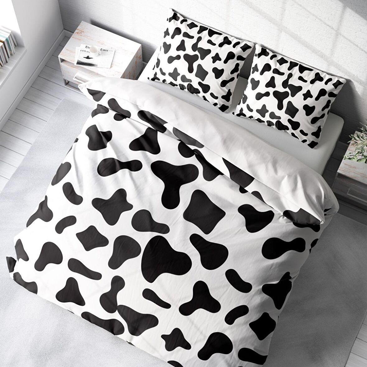 Monohome Cow 3D Temalı Pamuk Saten Çift Kişilik Nevresim Takımı