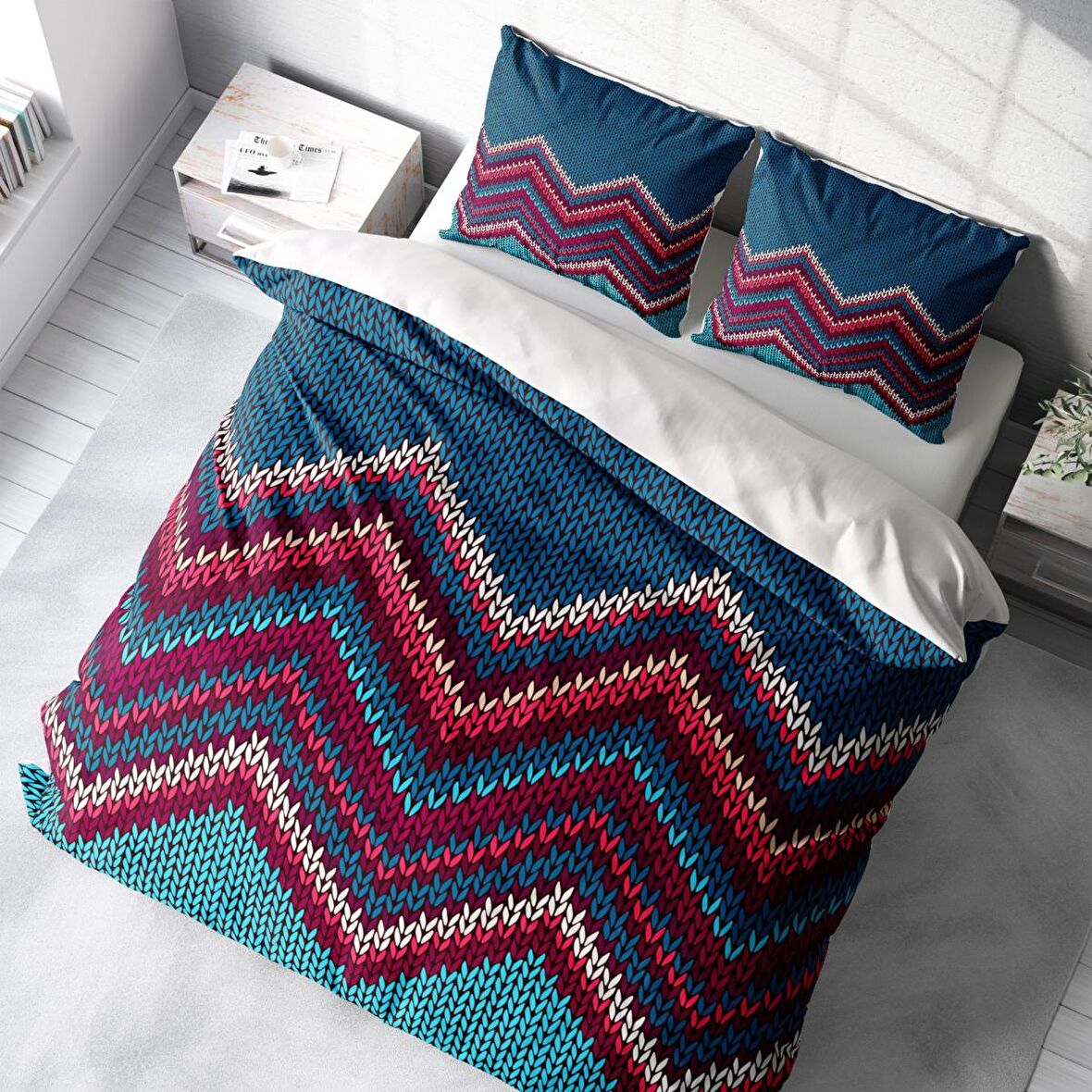 Monohome Örgü 3D Temalı Pamuk Saten Çift Kişilik Nevresim Takımı