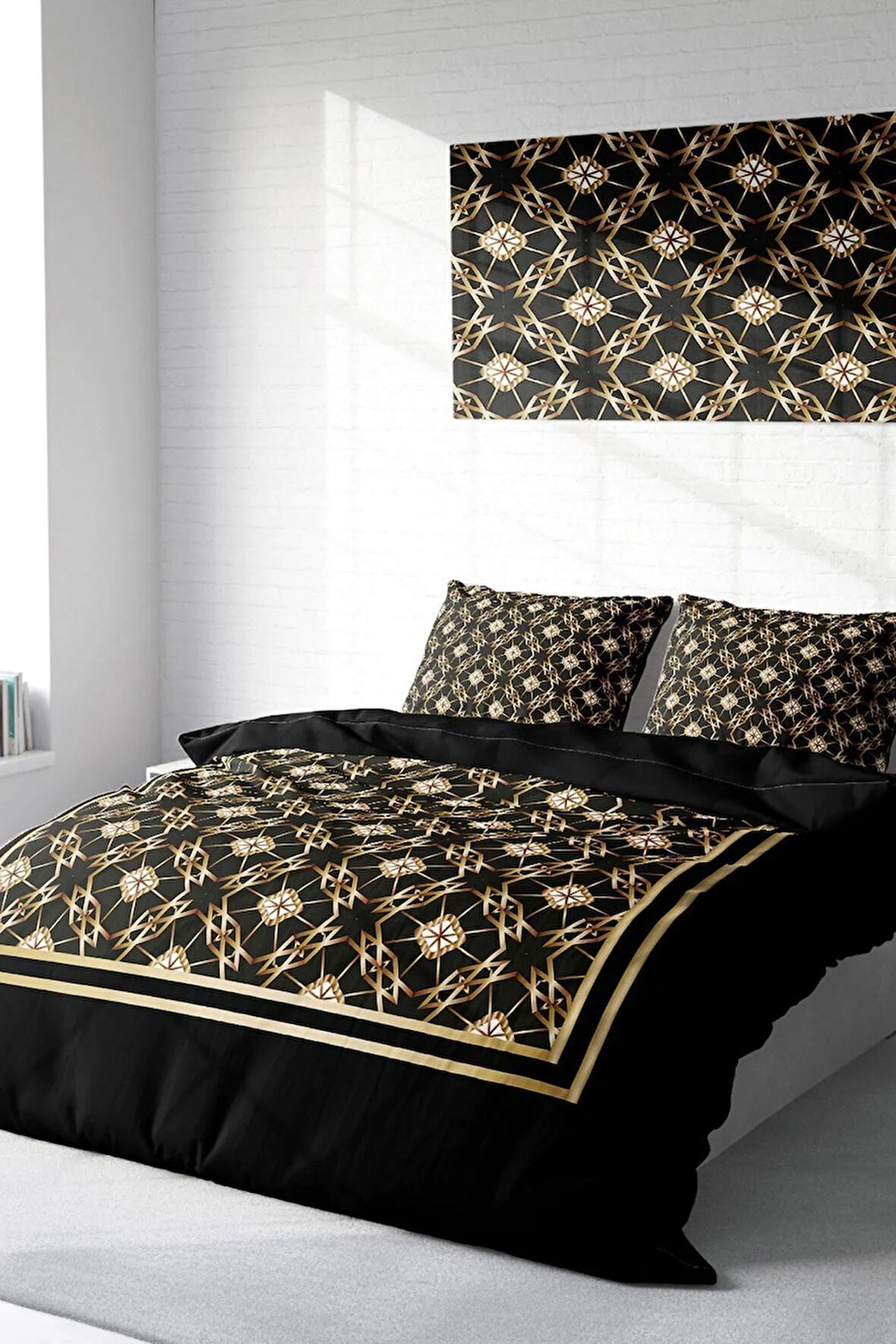 Nevresim Takımı %100 Doğal Pamuk Çift Kişilik 3d Digital Gold Deco