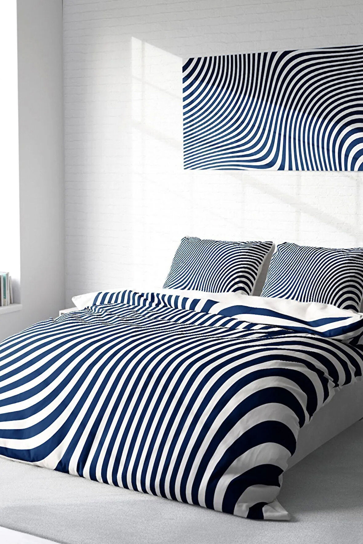 Nevresim Takımı %100 Doğal Pamuk Çift Kişilik 3d Digital Blue Line