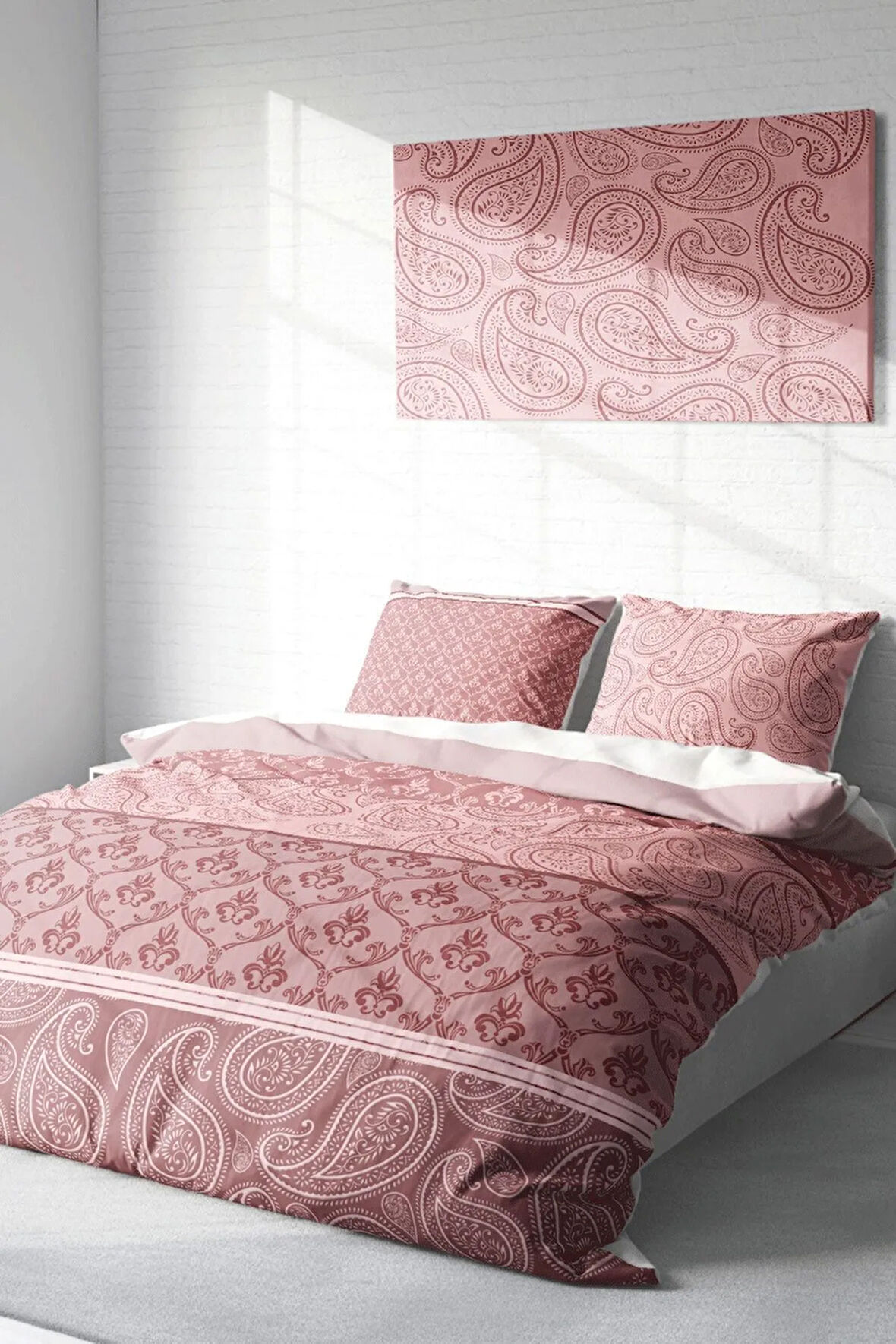 Nevresim Takımı %100 Doğal Pamuk Çift Kişilik 3d Digital Pink Simurg