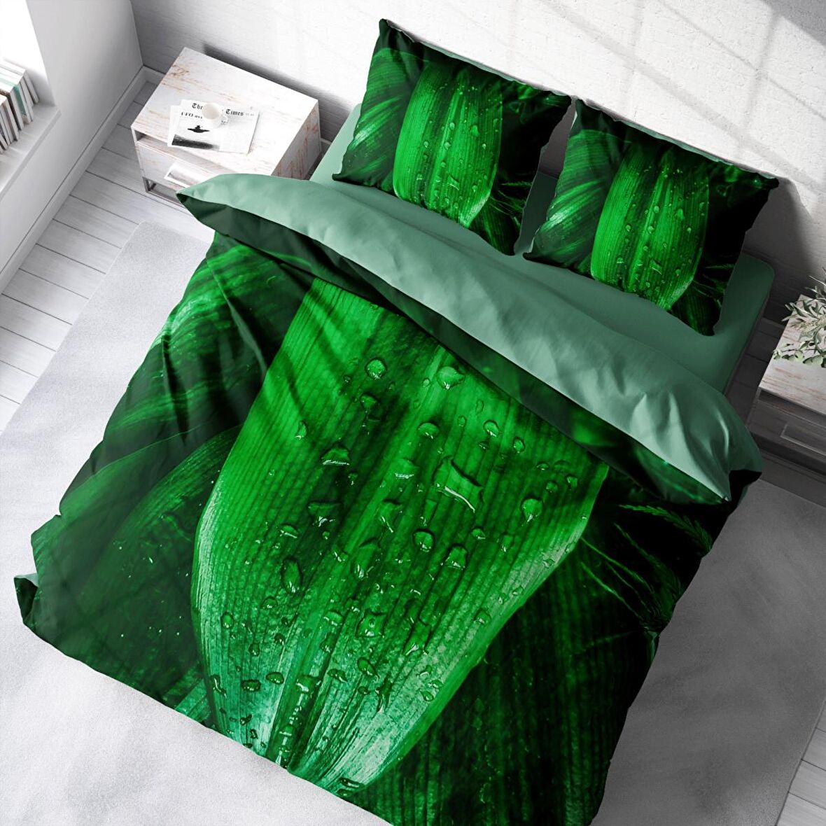 Monohome Drop Leaf Yapraklı Pamuk Saten Çift Kişilik Nevresim Takımı