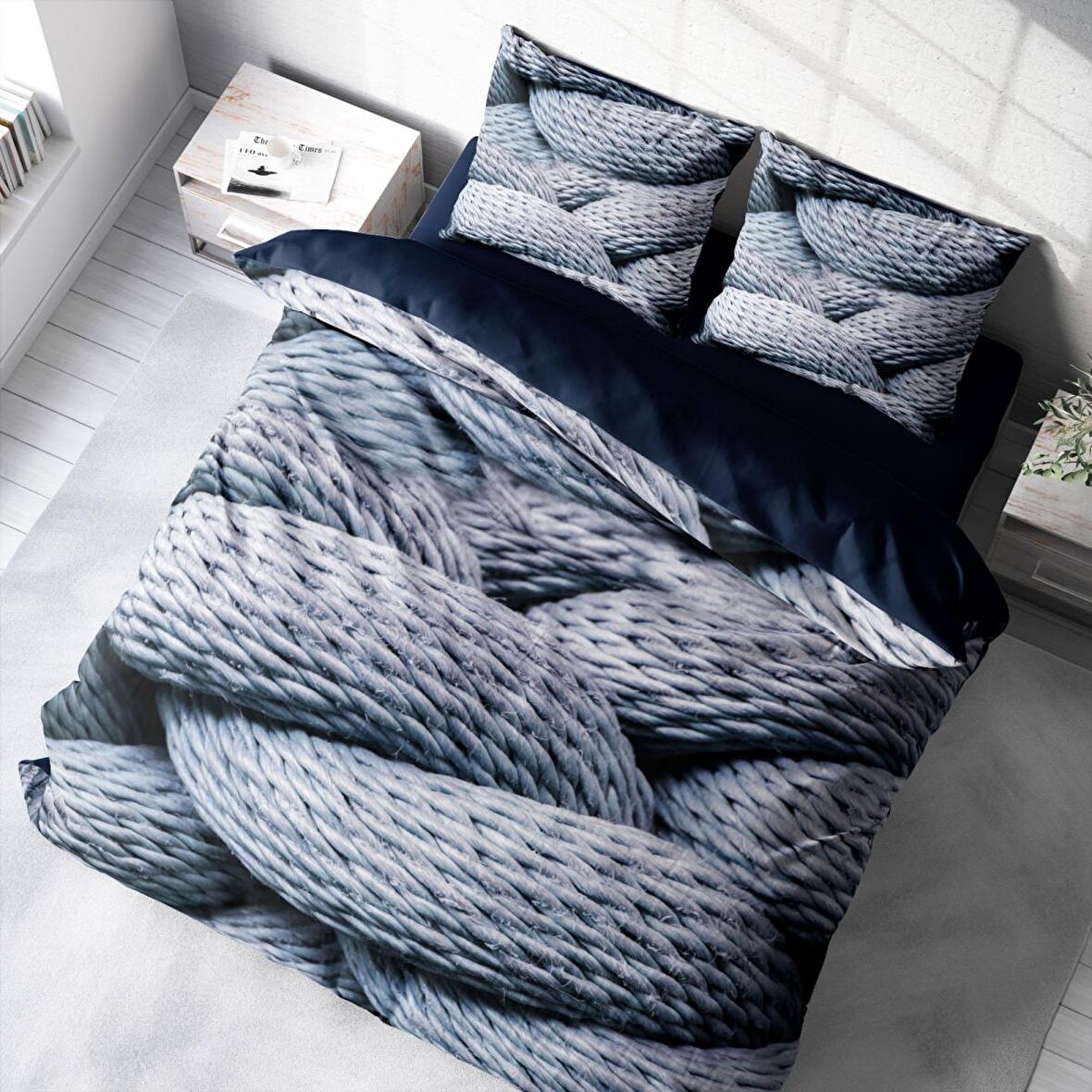 Monohome Rope Burgu 3D Temalı Pamuk Saten Çift Kişilik Nevresim Takımı