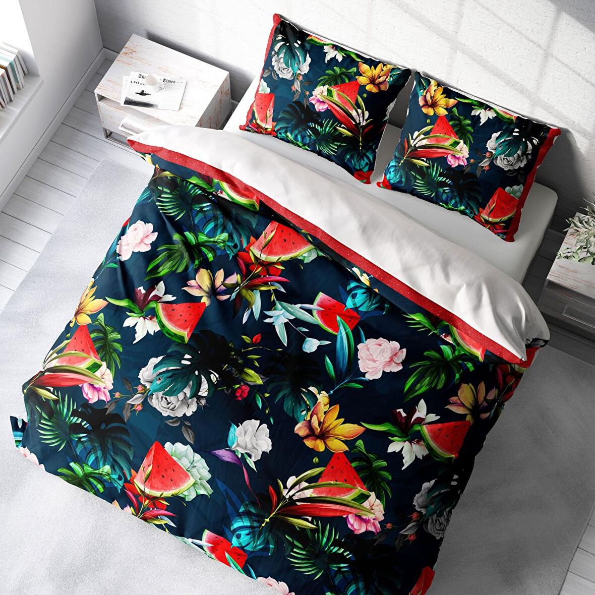 Monohome Watermelon 3D Temalı Pamuk Saten Çift Kişilik Nevresim Takımı