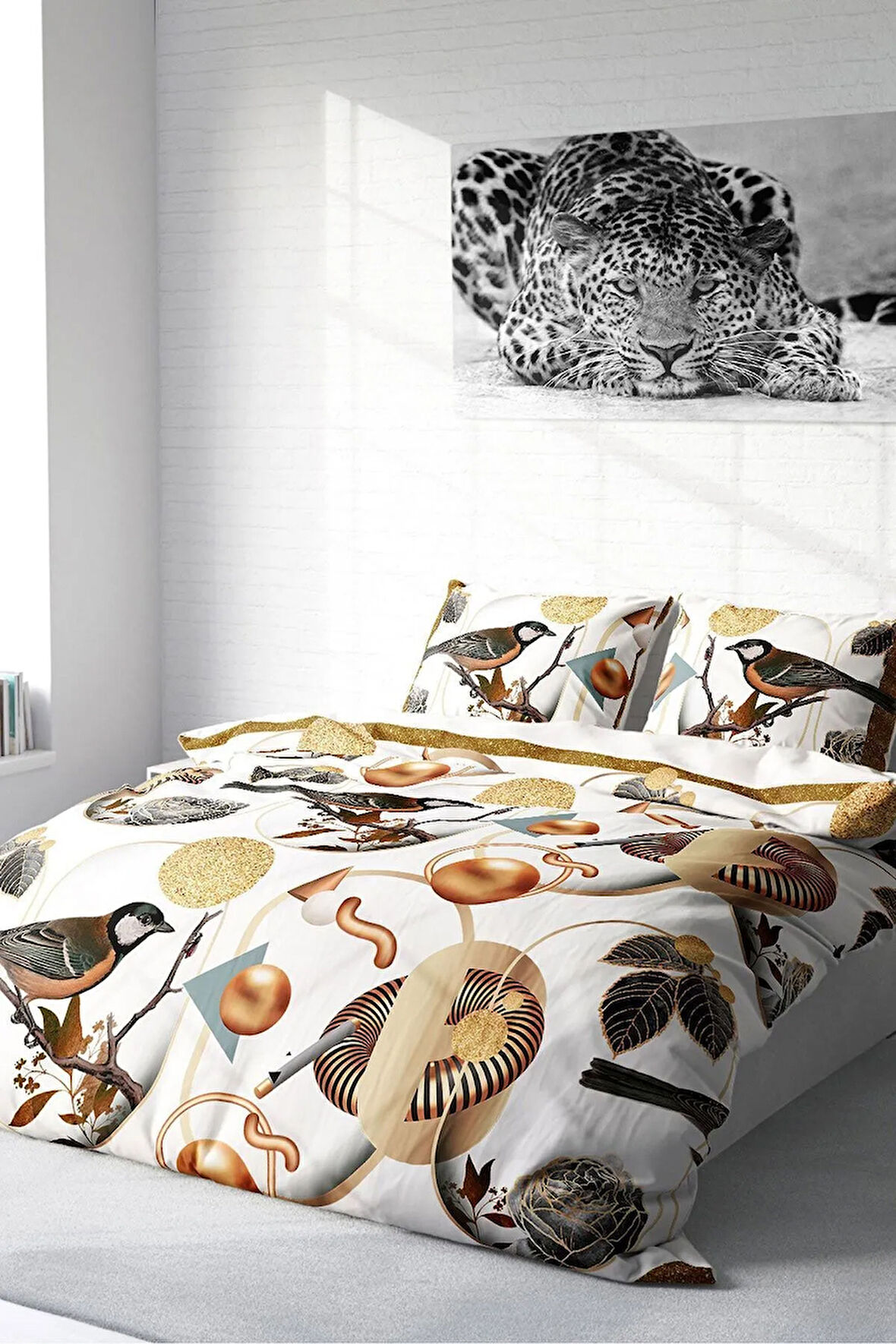 Nevresim Takımı %100 Doğal Pamuk Çift Kişilik 3d Digital Bird Circle