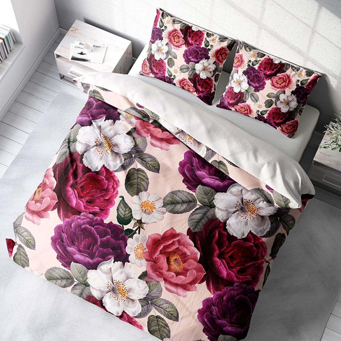 Monohome Flower Dream Çiçekli Pamuk Saten Çift Kişilik Nevresim Takımı