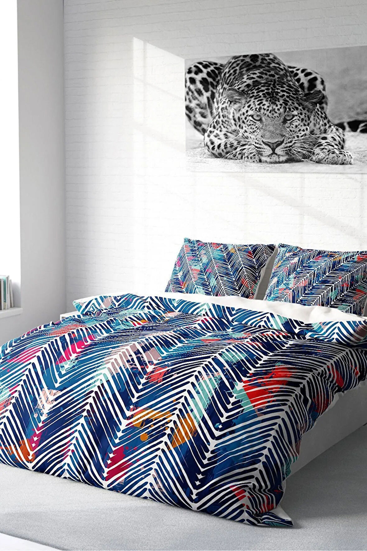 Nevresim Takımı %100 Doğal Pamuk Çift Kişilik 3d Digital Blue Pattern