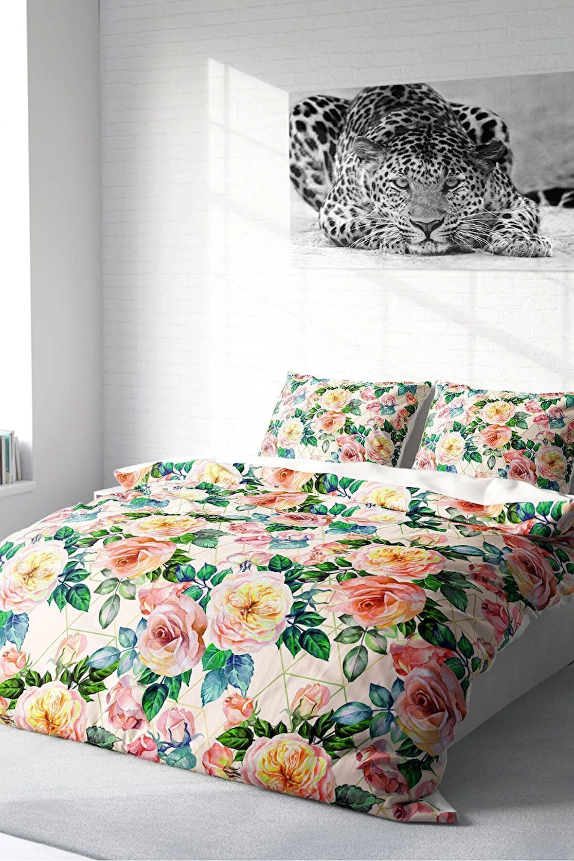 Nevresim Takımı %100 Doğal Pamuk Çift Kişilik 3d Digital Flower Spring