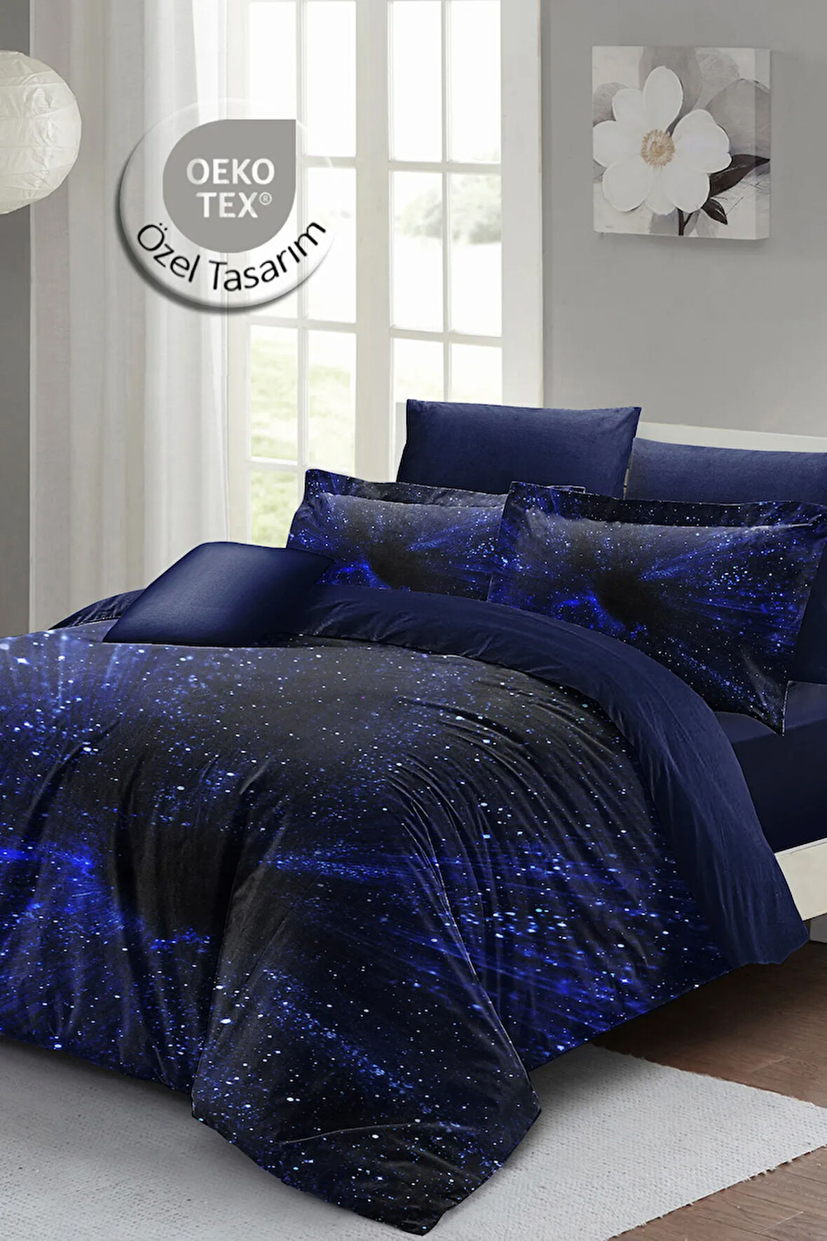 Nevresim Takımı %100 Doğal Pamuk Çift Kişilik 3d Digital Blue Night