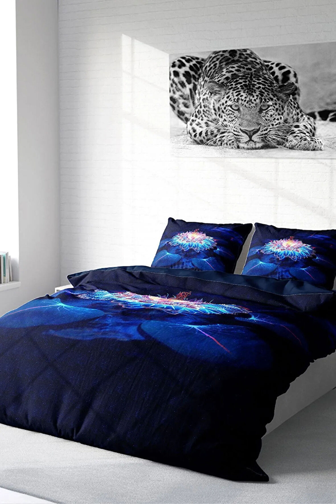 Nevresim Takımı %100 Doğal Pamuk Çift Kişilik 3d Digital Lotus Night
