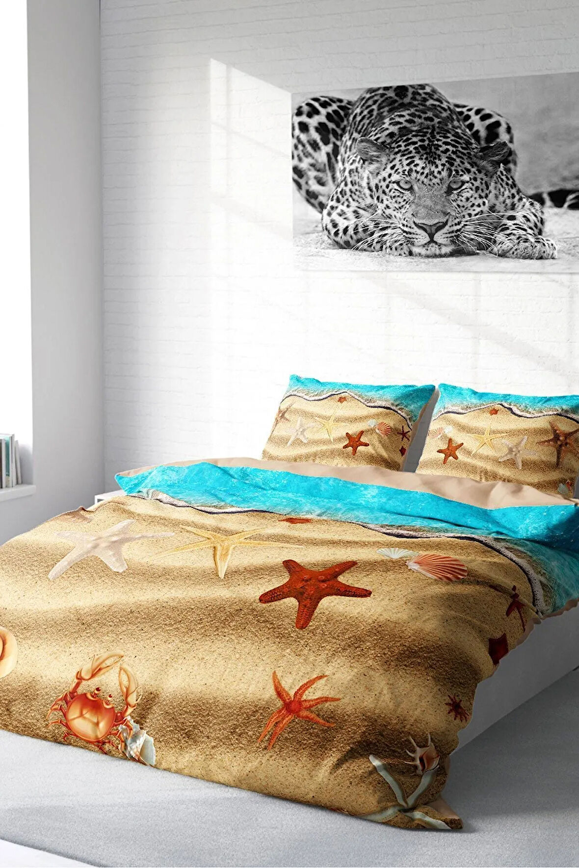 Nevresim Takımı %100 Doğal Pamuk Çift Kişilik 3d Digital Beach Stars
