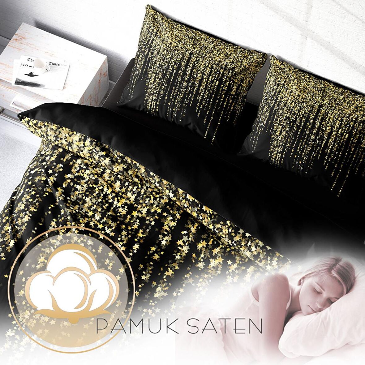 Monohome Yıldızlı Gece 3D Temalı Pamuk Saten Çift Kişilik Nevresim Takımı