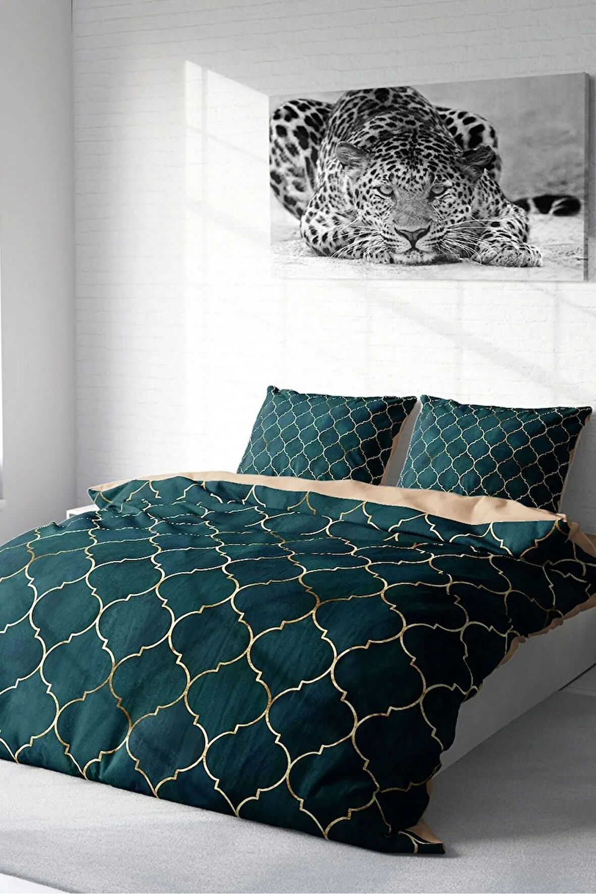 Nevresim Takımı %100 Doğal Pamuk Çift Kişilik 3d Digital Gold Line Moraccan