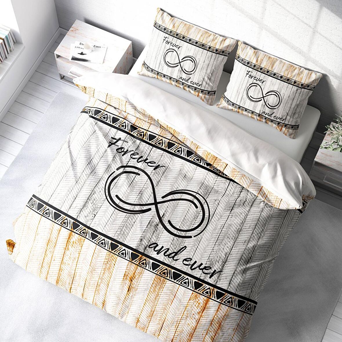 Monohome Forever And Ever 3D Temalı Pamuk Saten Çift Kişilik Nevresim Takımı