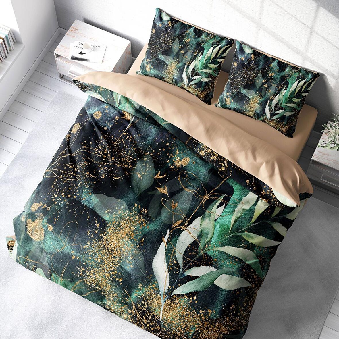 Monohome Floral Watercolor Çiçekli Pamuk Saten Çift Kişilik Nevresim Takımı