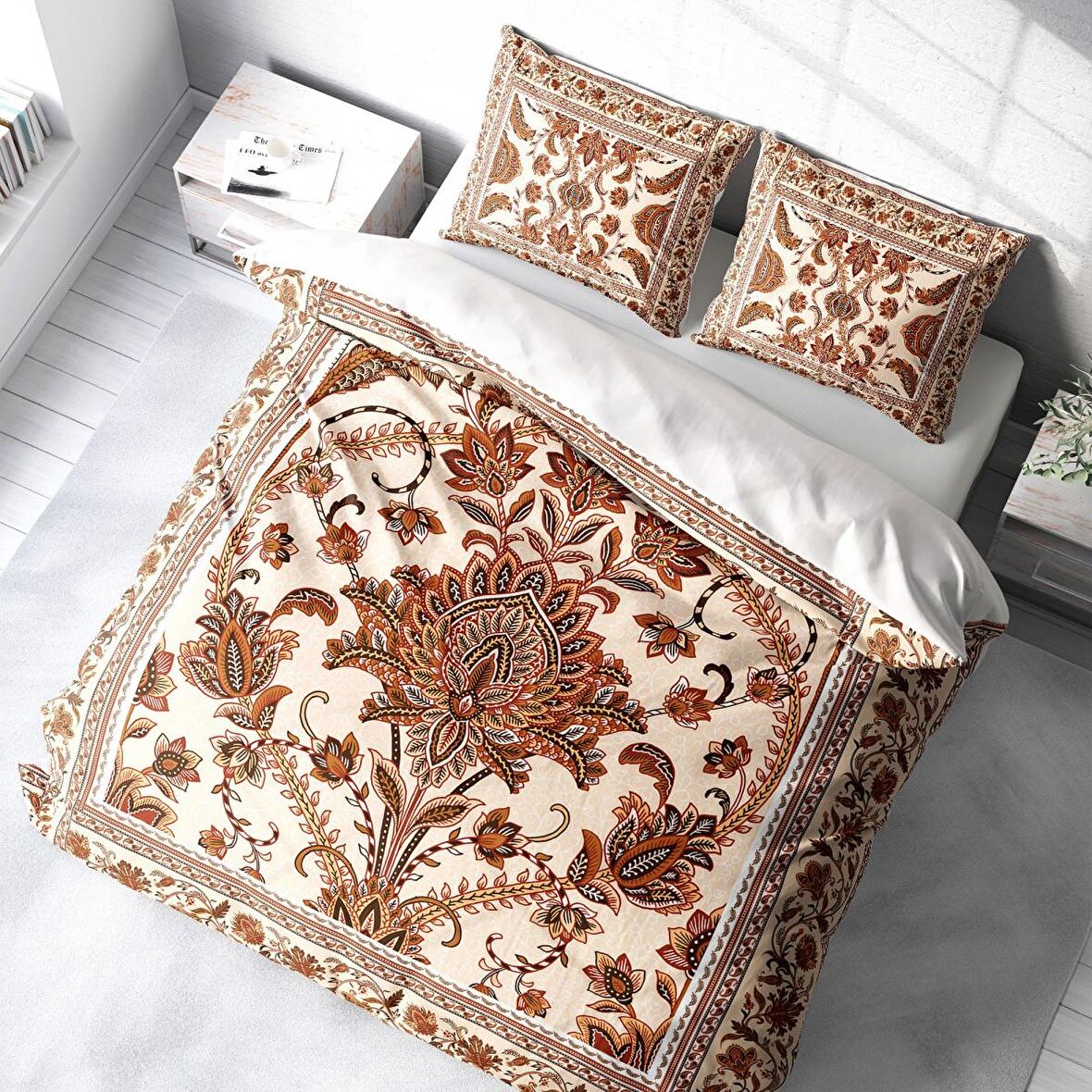 Monohome Brown Figure 3D Temalı Pamuk Saten Çift Kişilik Nevresim Takımı