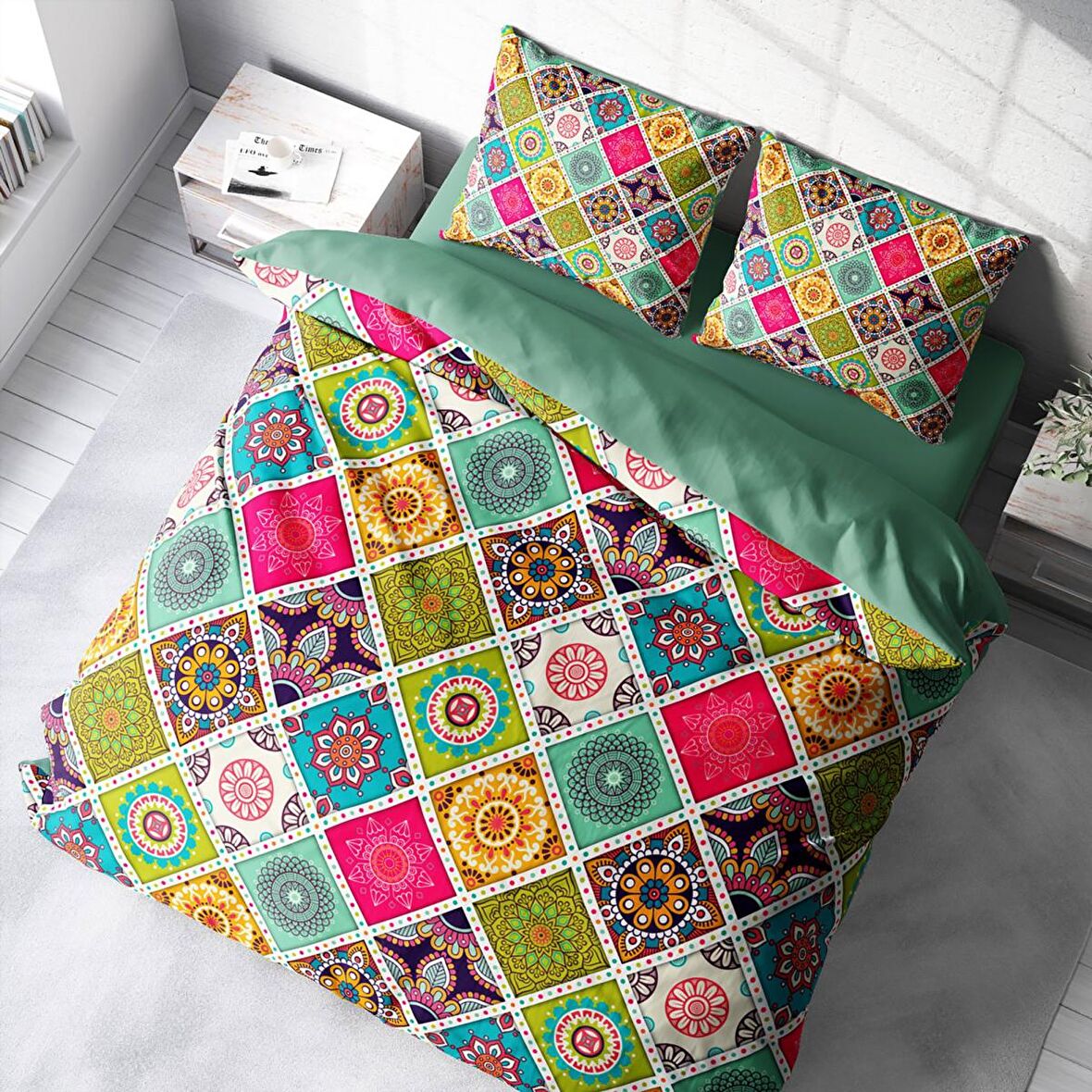 Monohome Strip Motif 3D Temalı Pamuk Saten Çift Kişilik Nevresim Takımı