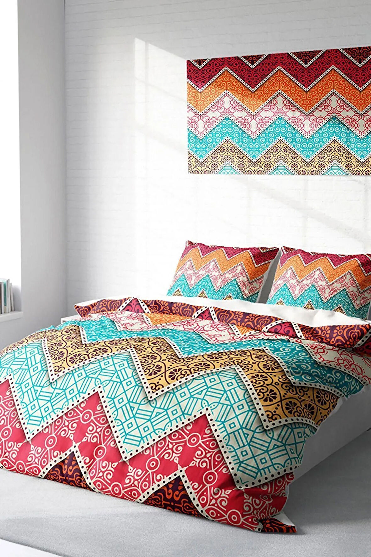 Nevresim Takımı %100 Doğal Pamuk Çift Kişilik 3d Digital Zikzak Motif