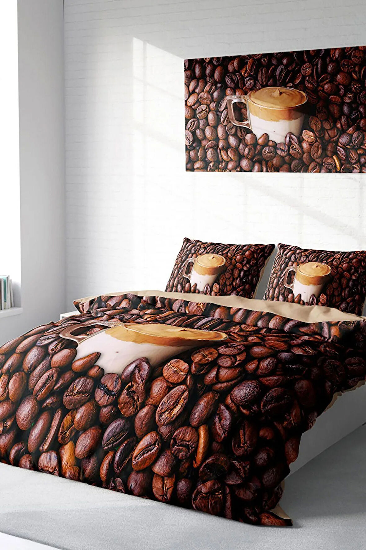 Nevresim Takımı %100 Doğal Pamuk Çift Kişilik 3d Digital Night Coffee