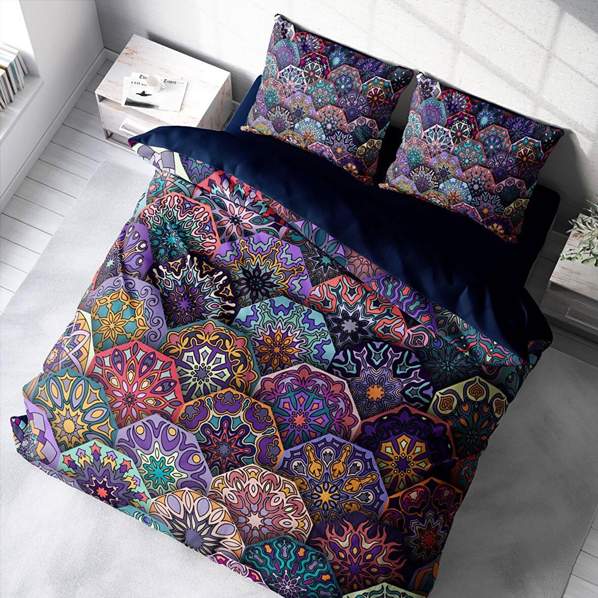 Monohome Ethnic Purple Etnik Temalı Pamuk Saten Çift Kişilik Nevresim Takımı