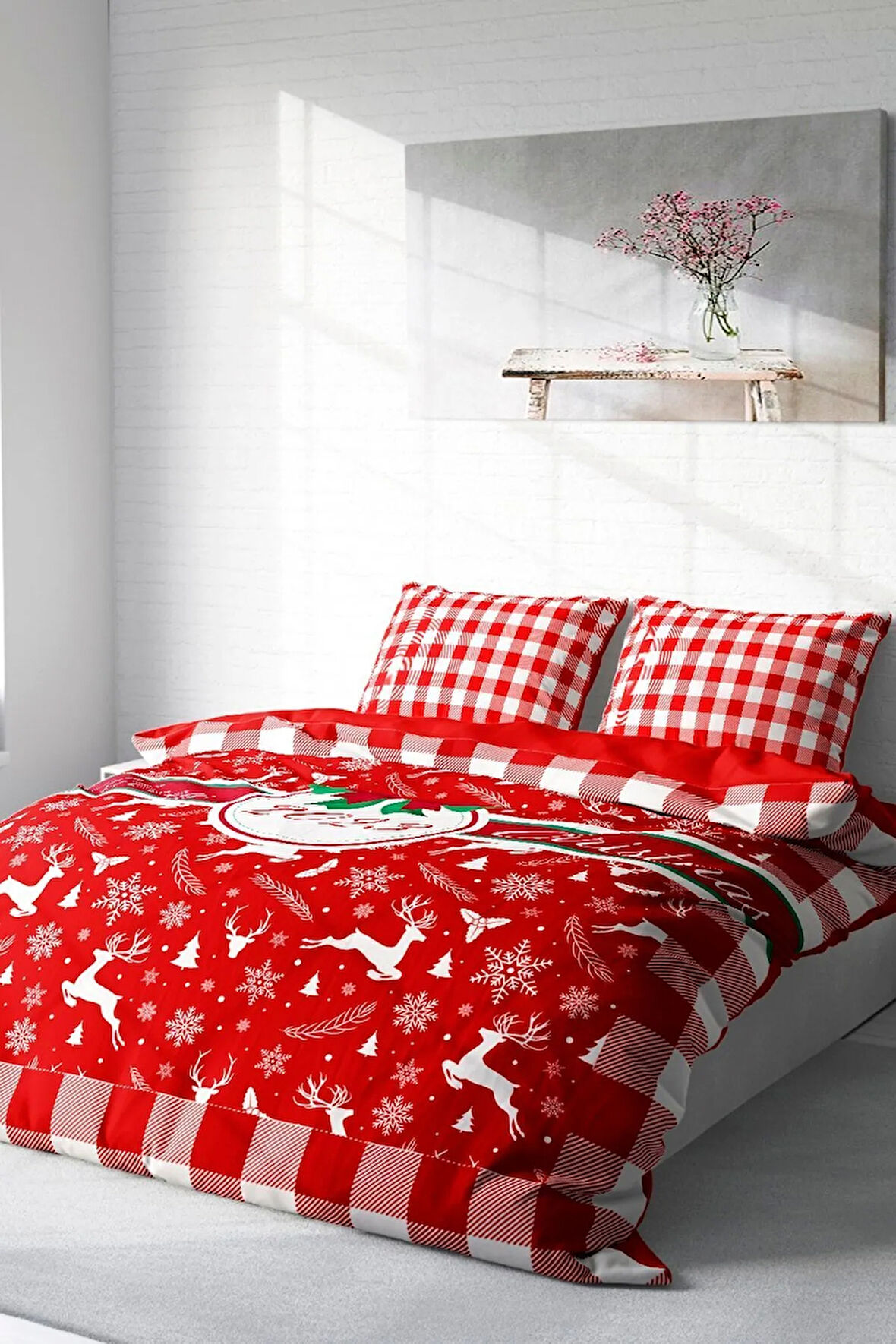 Yılbaşı Nevresim Takım %100 Doğal Pamuk Merry Christmas Çift Kişilik 2023