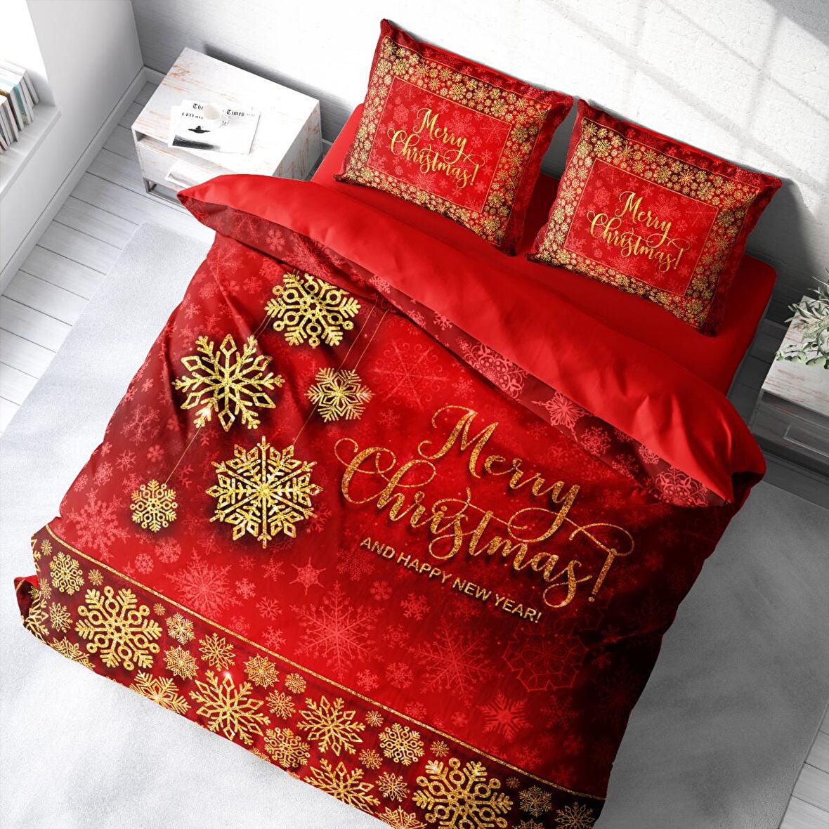 Monohome Merry Christmas 3D Temalı Pamuk Saten Çift Kişilik Nevresim Takımı