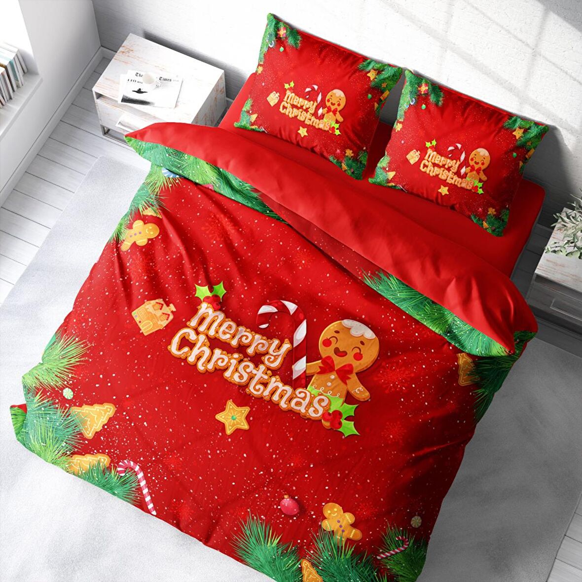 Monohome Merry Christmas Cookie 3D Temalı Pamuk Saten Çift Kişilik Nevresim Takımı