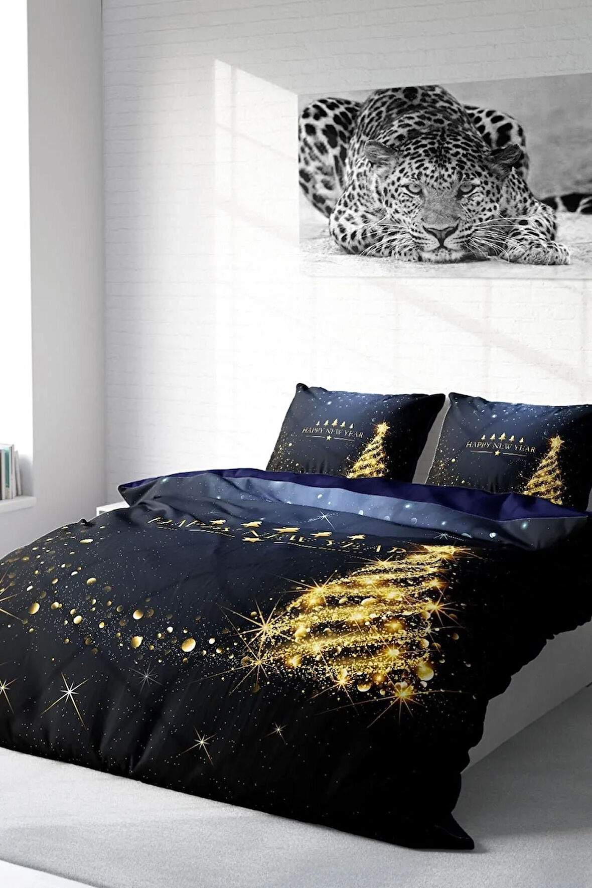 Yılbaşı Nevresim Takım %100 Doğal Pamuk Merry Christmas Çift Kişilik Tree