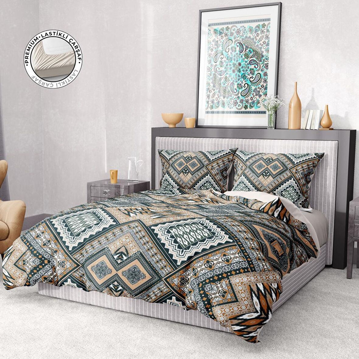 Monohome Premium Luxury Otantik 3D Temalı Pamuk Saten Çift Kişilik Nevresim Takımı