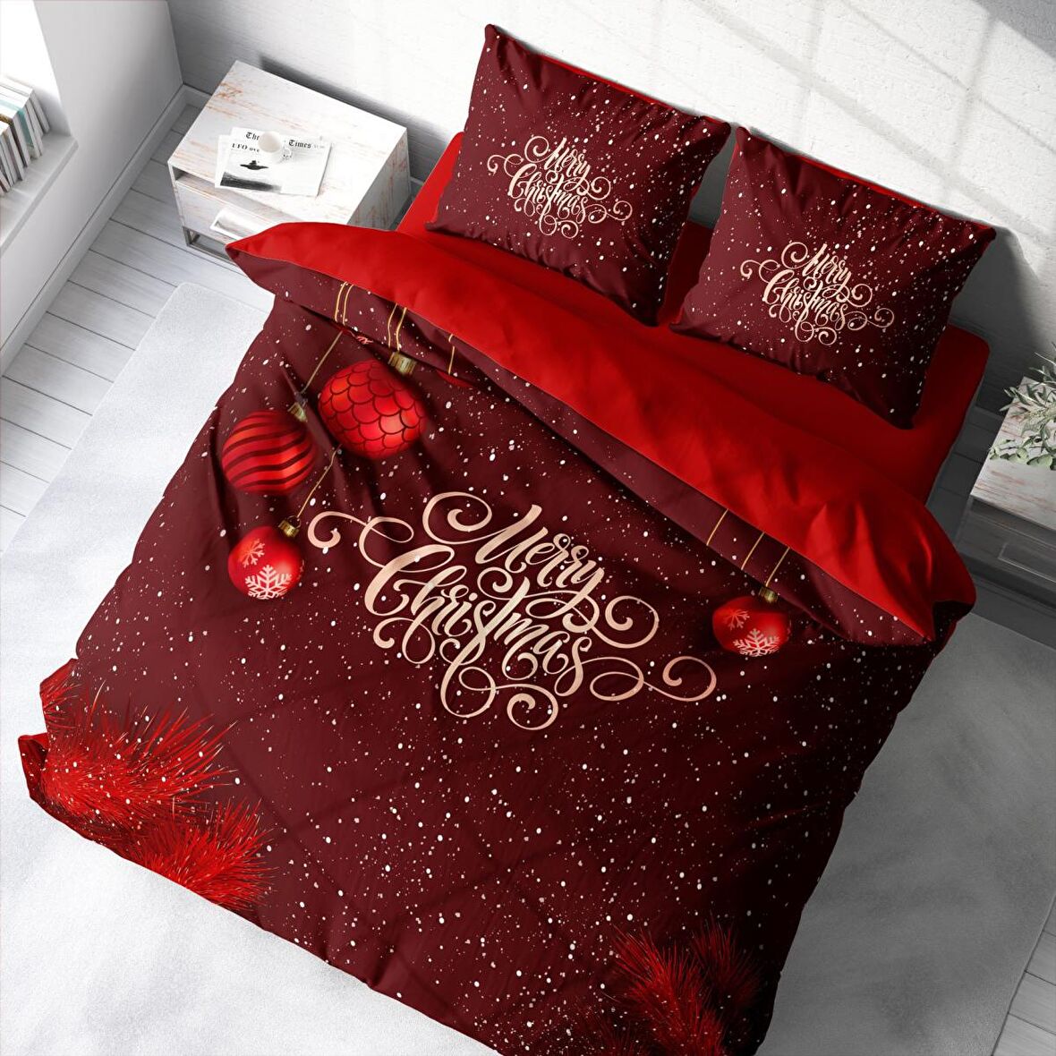Monohome Merry Christmas 3D Temalı Pamuk Saten Çift Kişilik Nevresim Takımı