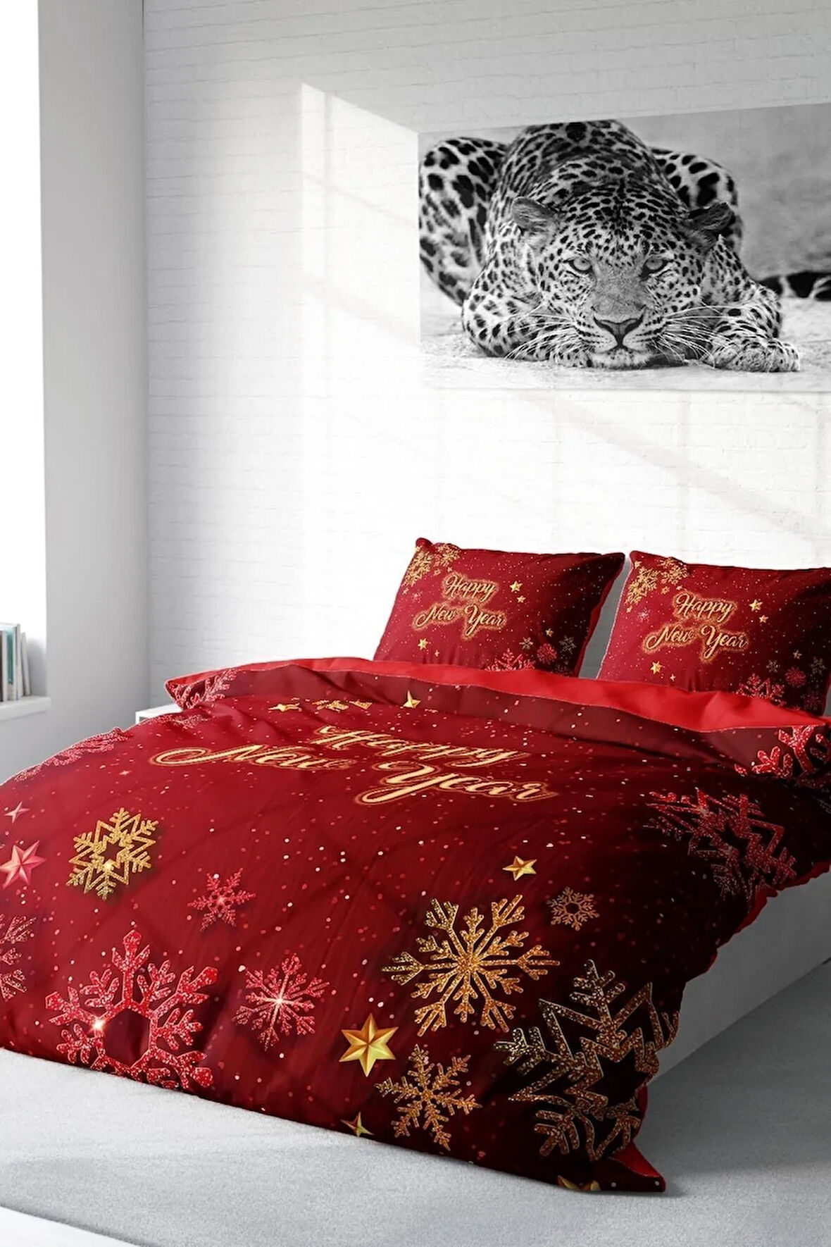 Yılbaşı Nevresim Takım %100 Doğal Pamuk Merry Christmas Çift Kişilik Crystal