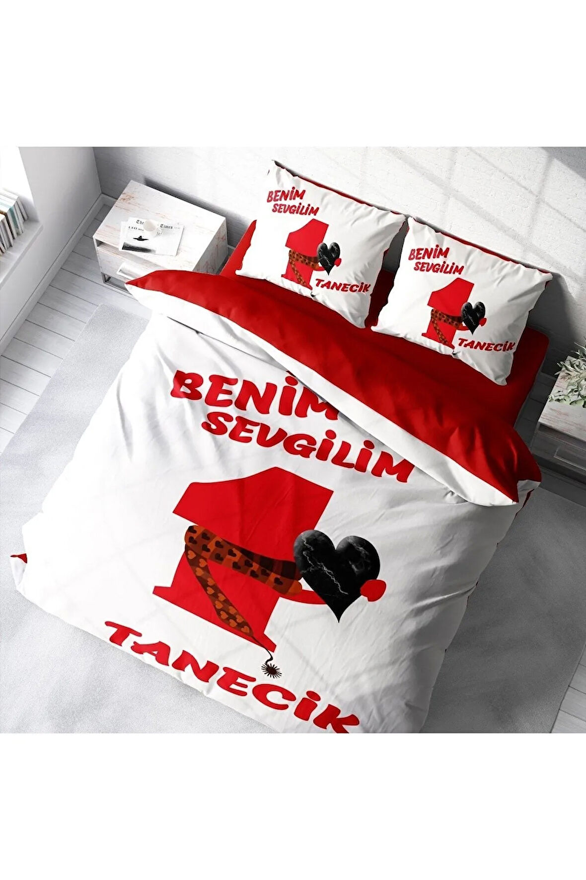 Sevgililer Günü Pamuk Saten Çift Kişilik Nevresim Takımı Birtanem