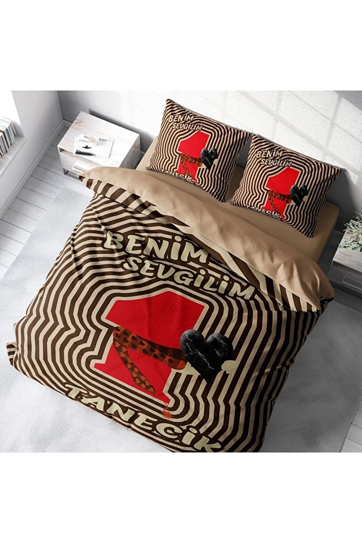 Sevgililer Günü Pamuk Saten Çift Kişilik Nevresim Takımı Birtanem