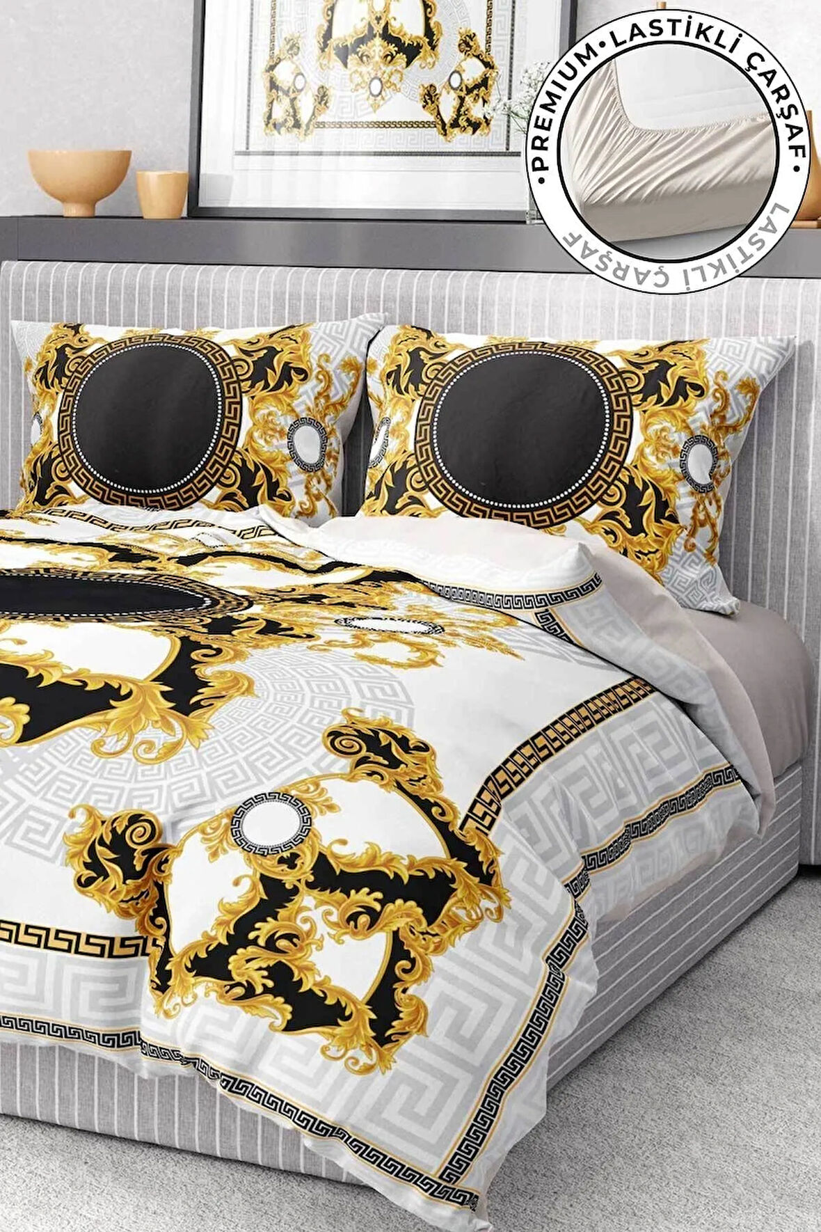 Nevresim Takımı %100 Pamuk Saten Lastikli Çarşaf Deluxe Koleksiyon Çift Kişilik 3d Brand