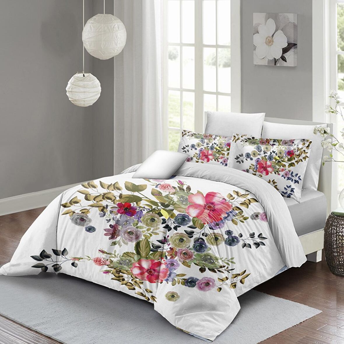 Monohome Flower Dance Çiçekli Pamuk Saten Çift Kişilik Nevresim Takımı
