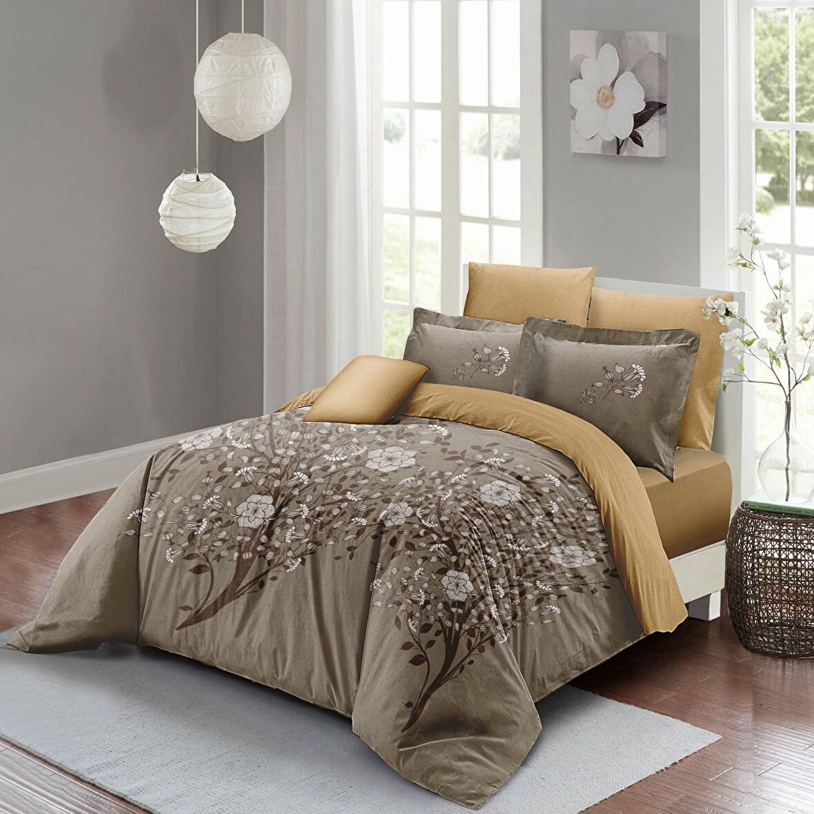 Monohome Autumn 3D Temalı Pamuk Saten Çift Kişilik Nevresim Takımı