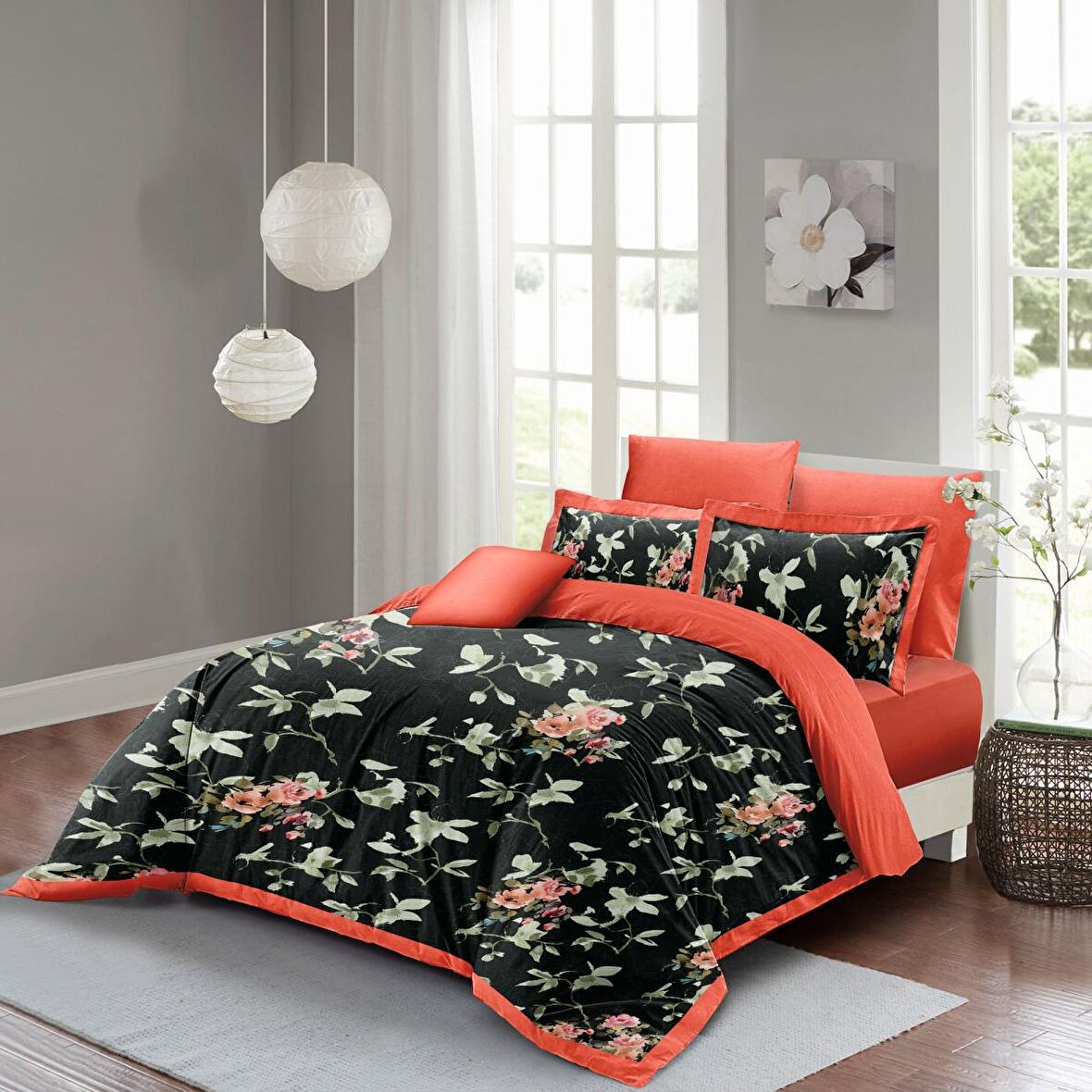 Monohome Black Somon 3D Temalı Pamuk Saten Çift Kişilik Nevresim Takımı