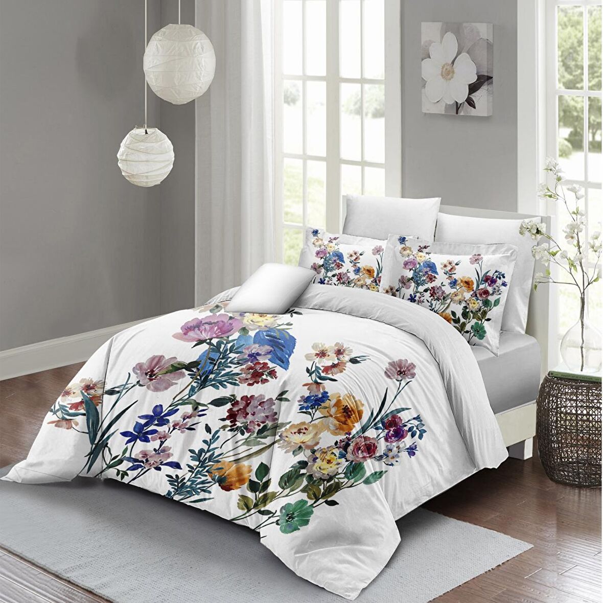 Monohome Flower Mix Çiçekli Pamuk Saten Çift Kişilik Nevresim Takımı