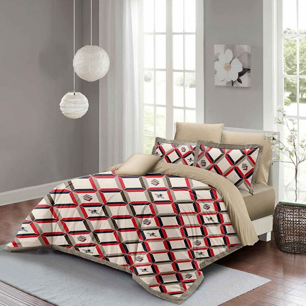 Monohome Geometric Design 3D Temalı Pamuk Saten Çift Kişilik Nevresim Takımı