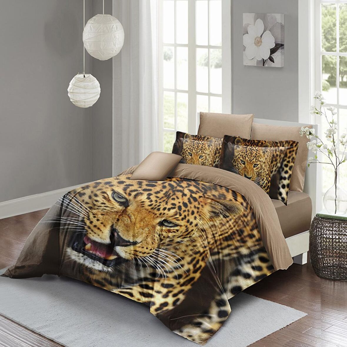 Monohome Wild Tiger 3D Temalı Pamuk Saten Çift Kişilik Nevresim Takımı