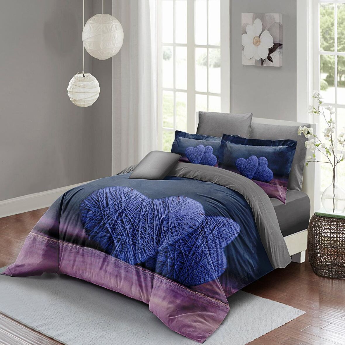 Monohome Wool Heart 3D Temalı Pamuk Saten Çift Kişilik Nevresim Takımı