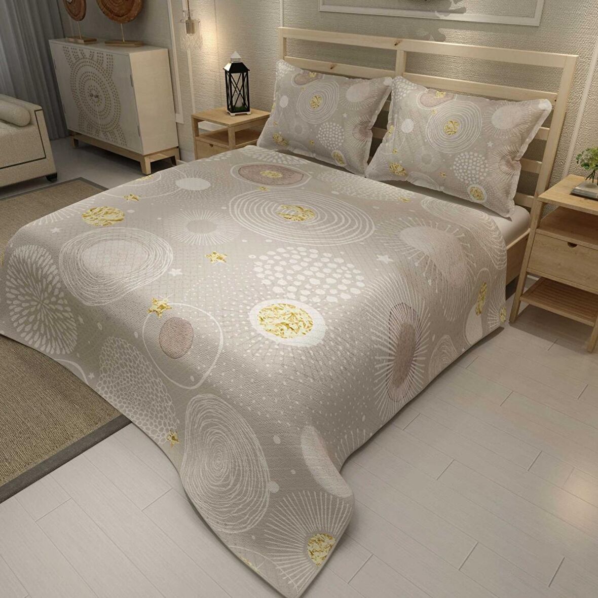 MonoHome Pike Takımı Jakar Dokuma Pamuklu 3D Dijital Baskı Soft Circles