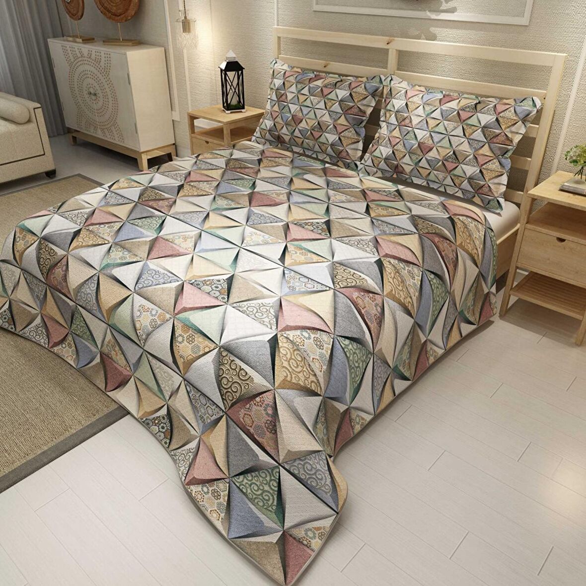 MonoHome Pike Takımı Jakar Dokuma Pamuklu 3D Dijital Baskı Deep Triangle