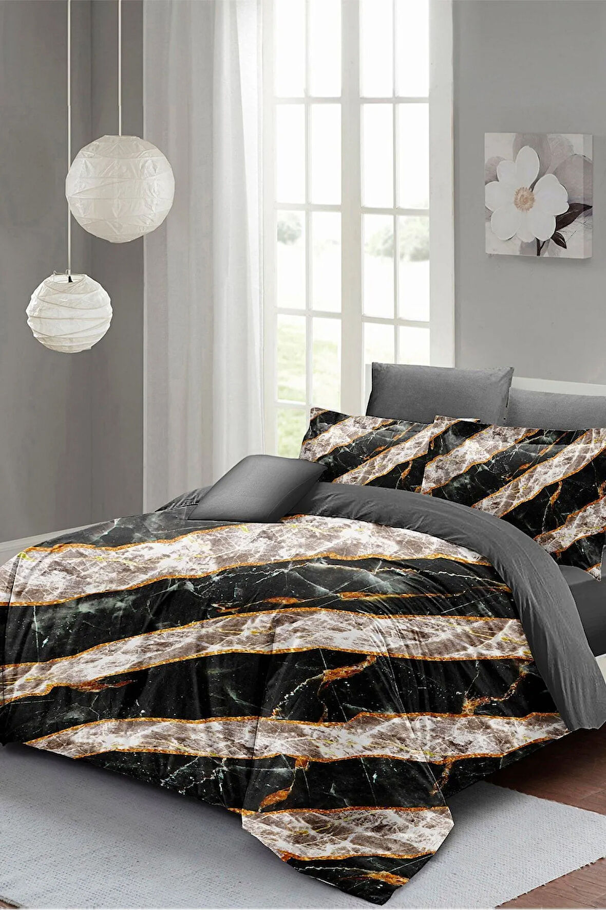 Nevresim Takımı %100 Doğal Pamuk Çift Kişilik 3d Digital Zebra Marble